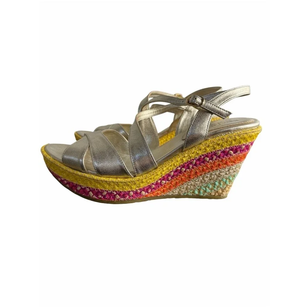 Eric Javits Effie Sandals size 9M Multi-Colored Braided Raffia Wedge Boho Shoes